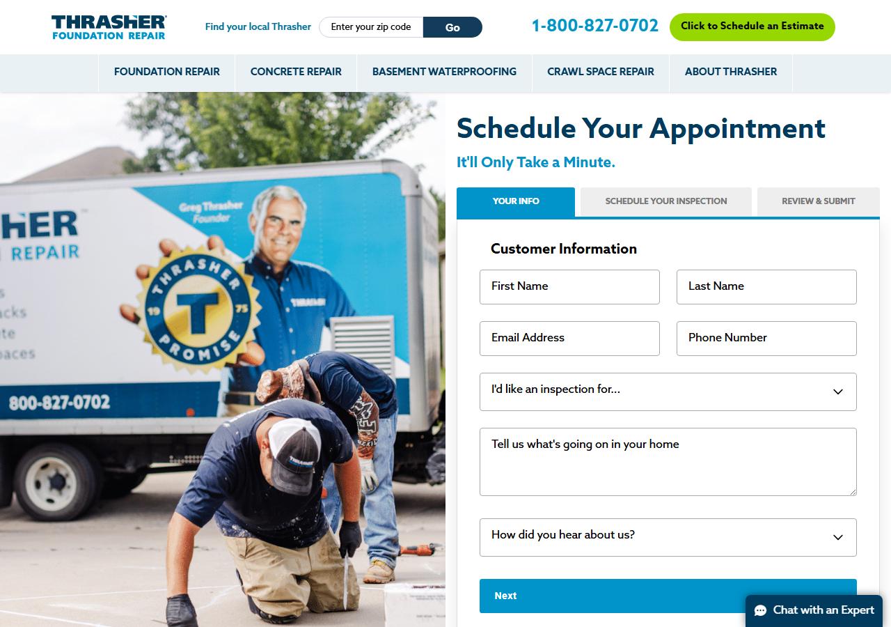 Thrasher Foundation Repair website homepage
